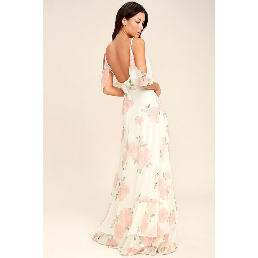 Lulus Take You There Ivory Floral Print Maxi Dress White - Size Medium